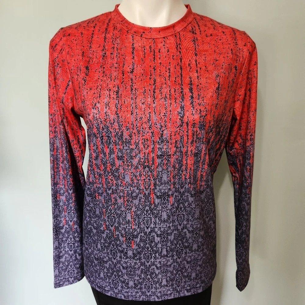 Exclusive red and purple demask pattern top